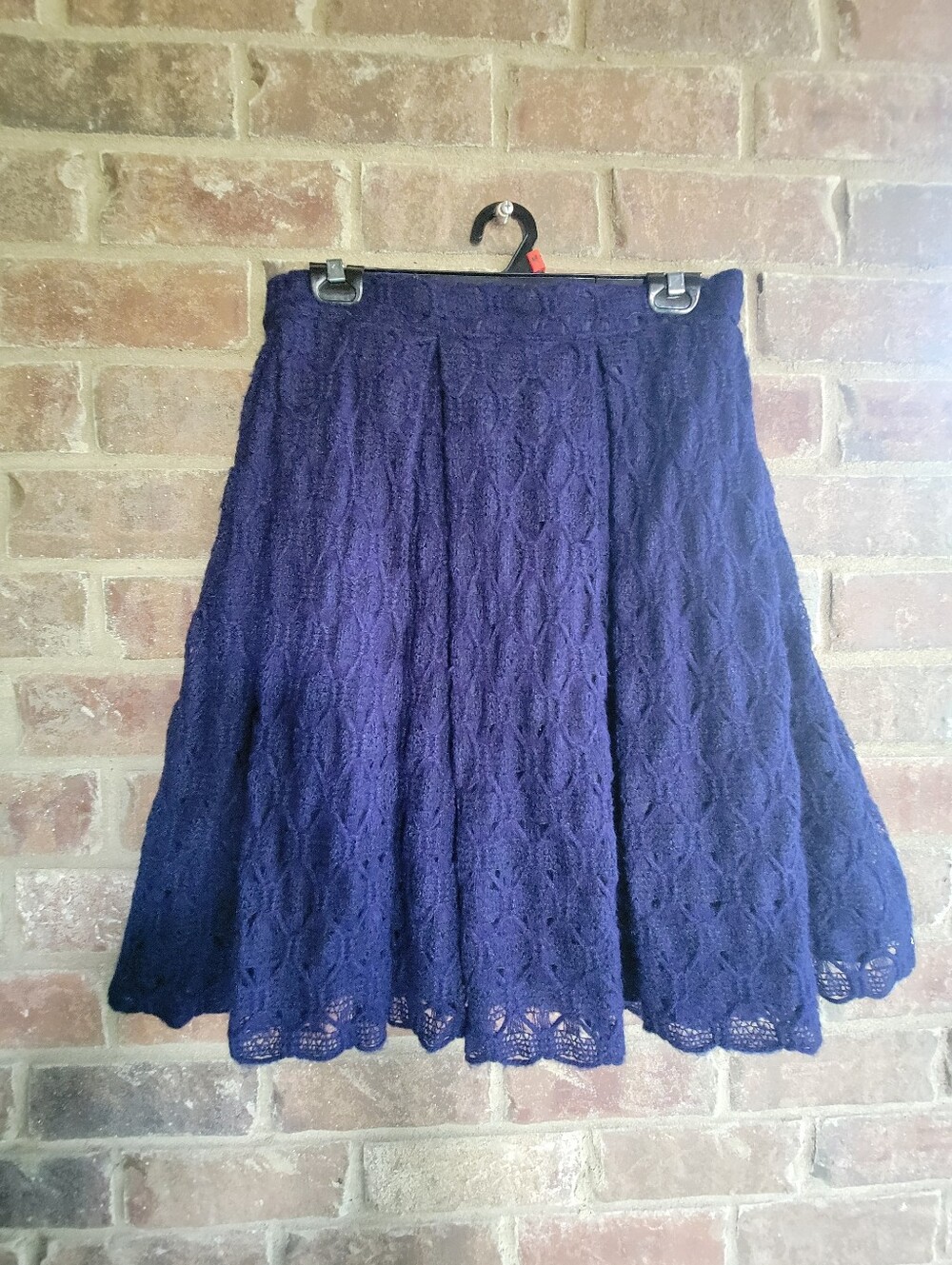 Anna Sui Navy/Eggplant textured crochet fully lined full skirt SIZE 6